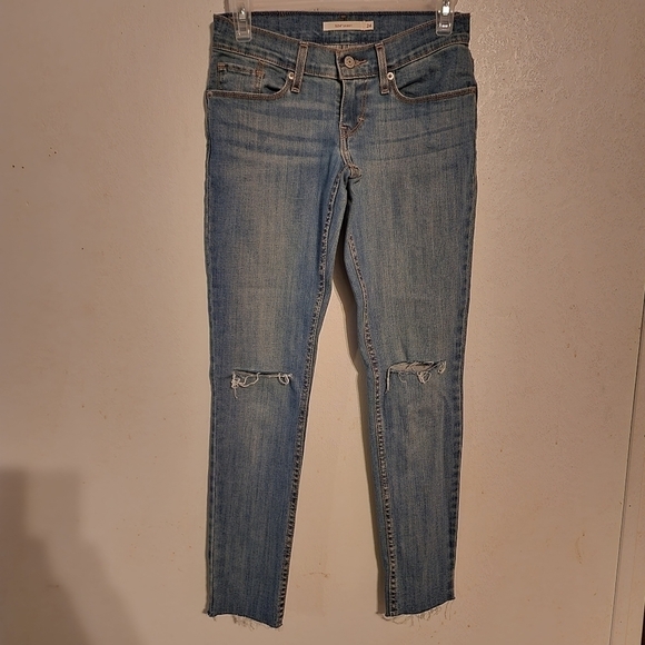 Levi's 524 Skinny Distressed Raw Hem Jeans Size 24 - Picture 1 of 14